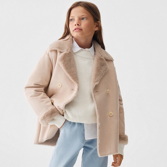 Mango Kids Blushy Cream Faux Fur Coat Sz 13-14 Kids